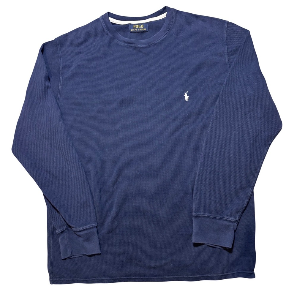 Polo Ralph Lauren Thermal Shirt Mens Large Navy Blue Good Waffle Knit Crewneck